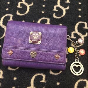 MCM Purple Studded Trifold Wallet With Charm